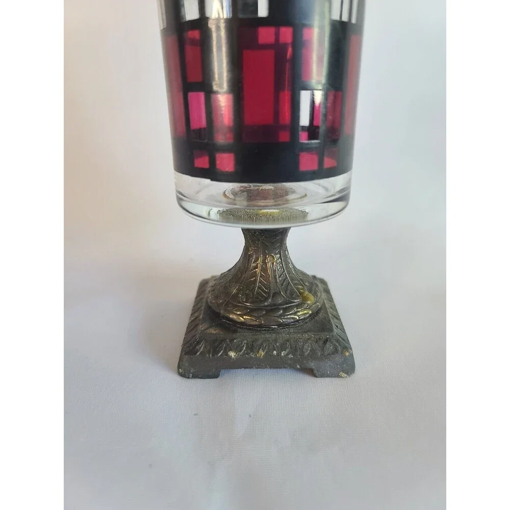 Vintage Antiqued Candelrama Nu-Trend Candle Holder - Stained Glass Look